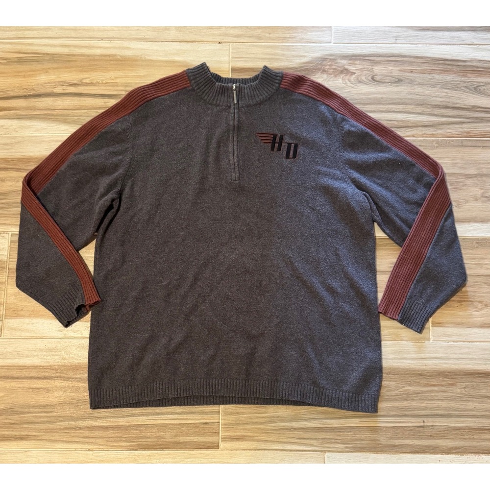 Harley-Davidson Mens 2XL Gray Wool Blend‎ 1/4 Zip Racing Stripe Sweater Pullover
